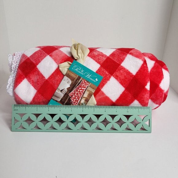 The Pioneer Woman Blanket Velvet Plush Throw Gingham Red Check 72" x 50" New - Picture 11 of 15